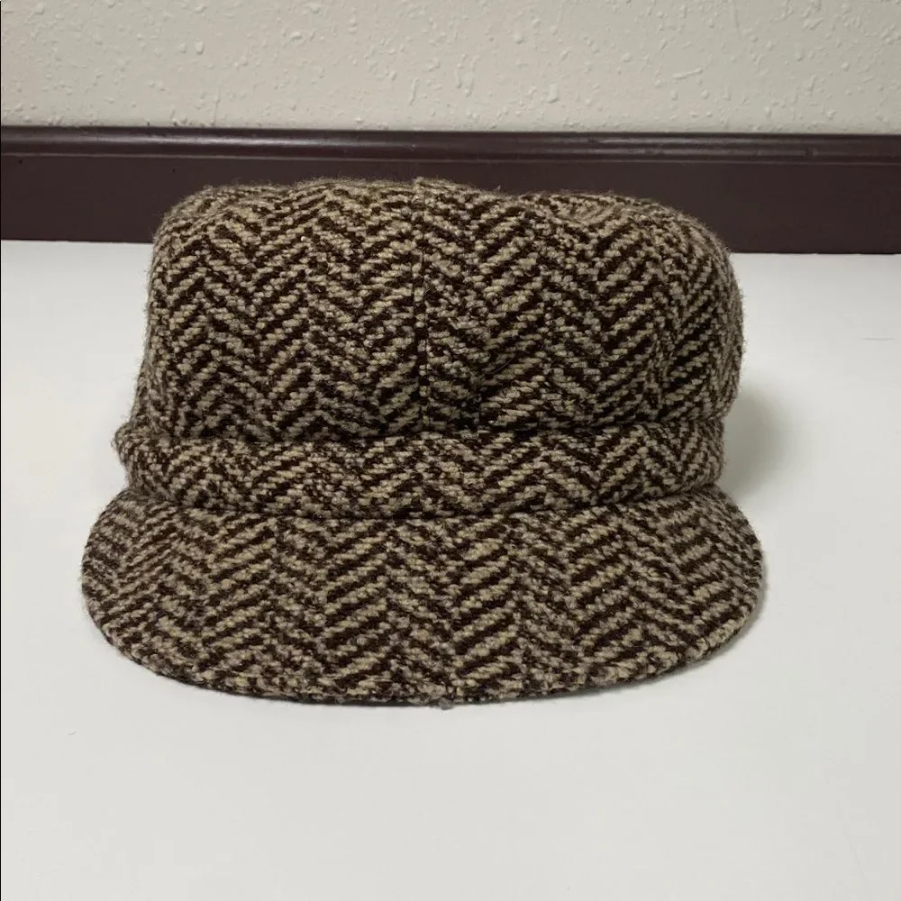 Nordstrom Brown Wool Blend Herringbone Newsboy/ Paperboy Cap